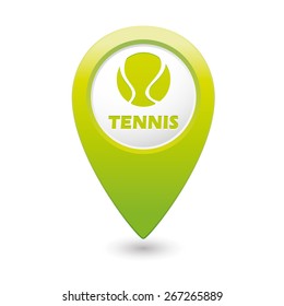 Green map pointer with tennis ball icon.