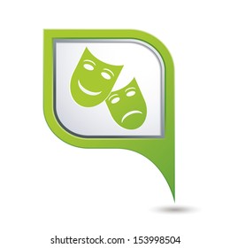 Green map pointer with theater icon. Vector illustration