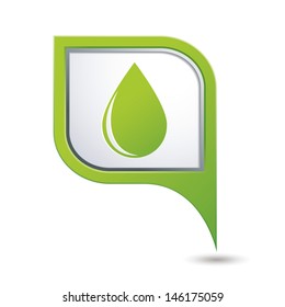 Green map pointer with water drop icon. Vector illustration