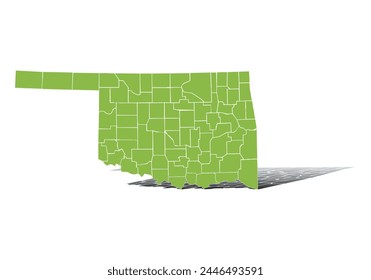 Green map of the state of Oklahoma on white background.