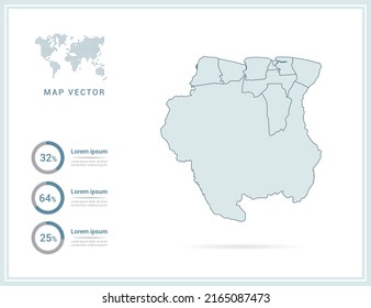 Mapa verde del vector de Surinam. aislado de fondo blanco.