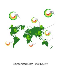 Green map with tree and percentage element for info graphic vector illustration eps10