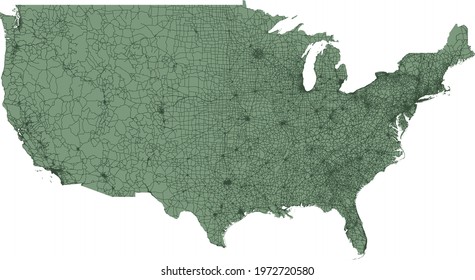 Green Map of the United States with Road Network