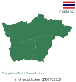Green map vector Chiang Muan District is a district of Phayao Province. with demarcation line