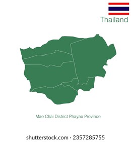 Green map vector Mae Chai District is a district of Phayao Province. with demarcation line