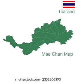 Green Map Vector Mae Chan District is a district of Chiang Rai Province with demarcation line