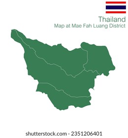 green map vector Mae Fah Luang District is a district of Chiang Rai Province. with demarcation line