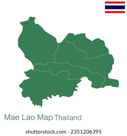 Green map vector, Mae Lao district. is a district of Chiang Rai Province with demarcation line