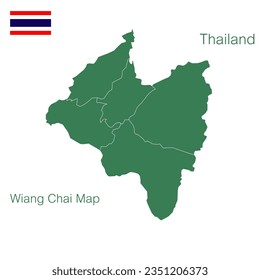 green map vector Wiang Chai District is a district of Chiang Rai Province. with demarcation line