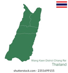green map vector Wiang Kaen District is a district of Chiang Rai Province with demarcation line
