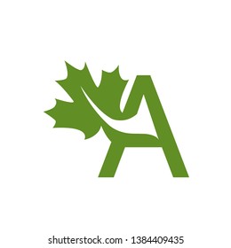 Green Maple Leaf Letter A