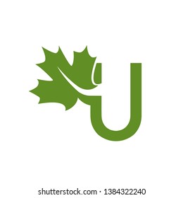 Green Maple Leaf Letter U
