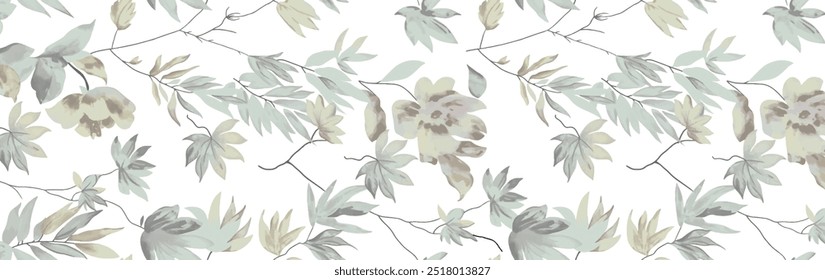 Hojas de arce verde. Planta de hoja jardín botánico follaje floral. Patrón de fondo sin fisuras. Textura de la impresión del Fondo de pantalla de la tela. Hoja Aquarelle para fondo, textura, patrón de envoltura, marco o borde.