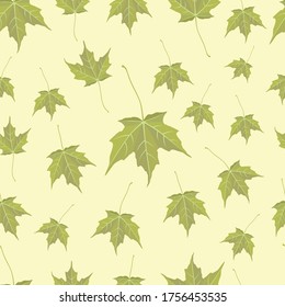 Green maple leaves seamless repeating pattern.