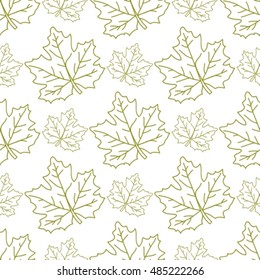 Green maple leaves silhouettes on a white background. Seamless pattern.