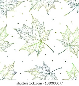 Green maple leaves vector seamless pattern