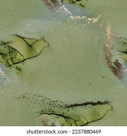 grüner Marmor-Hintergrund. Fluid Elegant Glitter. Gold Art Paint. Folie Nahtlose Aquarellfarbe. Marmorfolie, Vektorgrafik. Metallalkohol Farbe Wasser. Luxuriöse Aquarell-Canvas. Vektornahtlose Malerei.