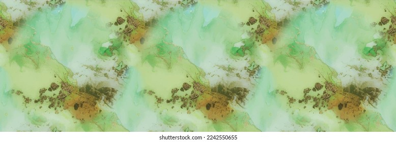Fondo Verde De Mármol. Tinta vectora de oro de mármol. Agua Azul Sin Marea. Pintura de Foil Art. Acuarela de color de agua de bronce. Repetición sin foco geode. Lienzo de tinta de alcohol de lujo. Pintura sin vectores.