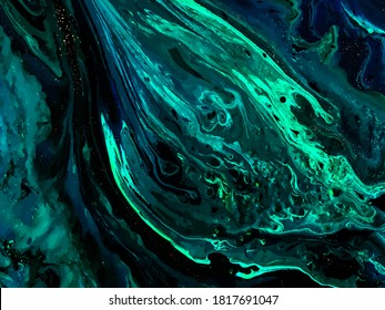 Green marble and gold abstract background texture. Abstract marbling with natural luxury style lines of marble and gold powder. Vector illustration