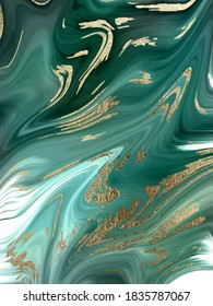 Green marble and gold abstract background texture. Abstract marbling with natural luxury style lines of marble and gold powder. Vector illustration