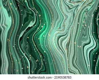 Grüner Marmor und abstrakte goldene Hintergrundtextur. Agate stone Tapete Print-Design mit natürlichen mineralischen Textur. Vektorgrafik