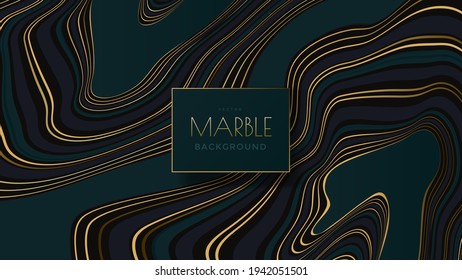 Green marble with golden veins vector pattern. Wave abstract background with gold and green lines.