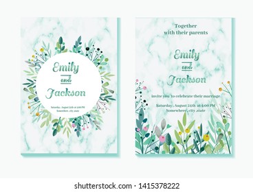 green marble Wedding invitation card, floral  Style. Classic shape Border ,vector decorative greeting card design