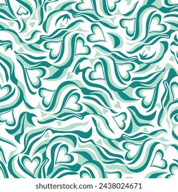 green marbled heart seamless vector pattern