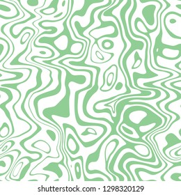Green Marbleized Stripes on White Background Vector Seamless Pattern. Water Ripples, Waves