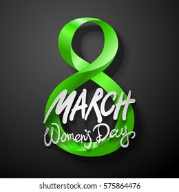 green March 8 greeting card. International Womans Day. vector. black background art