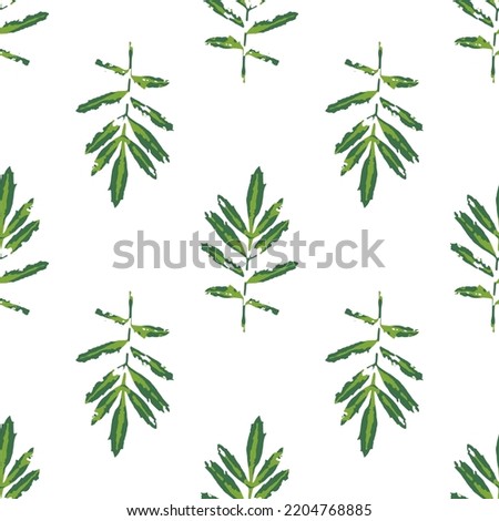 Green marigold leaves seamless pattern. Spring foliage repeating texture. Handcrafted nature plant decoration for fabric design, wallpapers, wrapping paper and others. EPS8 vector illustration.