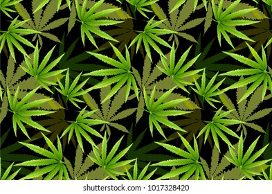 Green marijuana background vector illustration seamless pattern marihuana leaf herb narcotic textile.