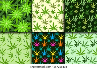 Green marijuana background vector illustration seamless pattern marihuana leaf herb narcotic textile