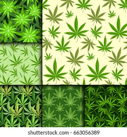 Green marijuana background vector illustration seamless pattern marihuana leaf herb narcotic textile
