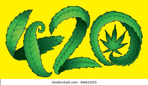 Green Marijuana Leaf 420 Text Vector Illustration