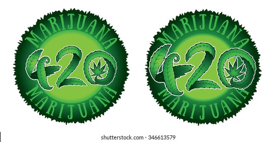 Green marijuana leaf 420 text vector illustration stamps