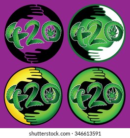 Green marijuana leaf 420 text vector illustration stamps