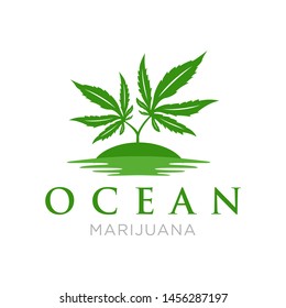 Green Marijuana Tree with Ocean Logo design template