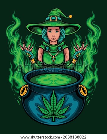 Green marijuana witch with magic spell
