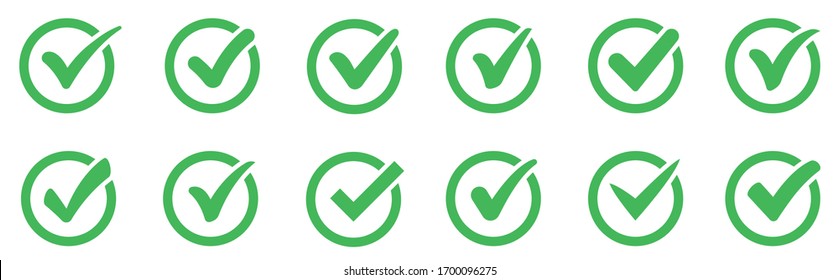 Green сheck mark icons set. Check marks symbol collection. Simple check mark. Quality sign icon. Checklist symbols. Approval check flat style - stock vector.