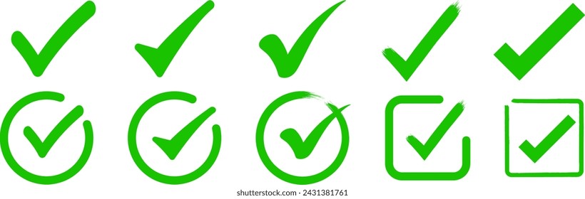 Grüne сHäkchensymbole gesetzt. Validierungs-Symbolvektor.	