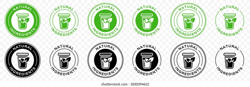 Green mark for product labeling - natural ingredients. Information label. Vector illustration.