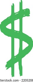 Green marker dollar sign. Hand drawn money symbol