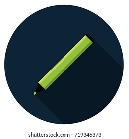 Green marker icon. Illustration in flat style. Round icon with long shadow.
