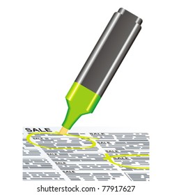 green marker and newspaper ad