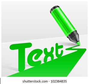 Green markers, felt tip pen with line and text on white, vector illustration