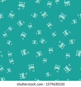 Green Mars rover icon isolated seamless pattern on green background. Space rover. Moonwalker sign. Apparatus for studying planets surface.  Vector Illustration