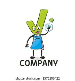 Green mascot with check mark for logo company