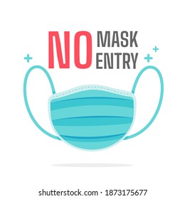 Green mask with the message "no mask no entry". Concept of prevention of coronavirus.