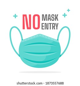 Green mask with the message "no mask no entry". Concept of prevention of coronavirus.